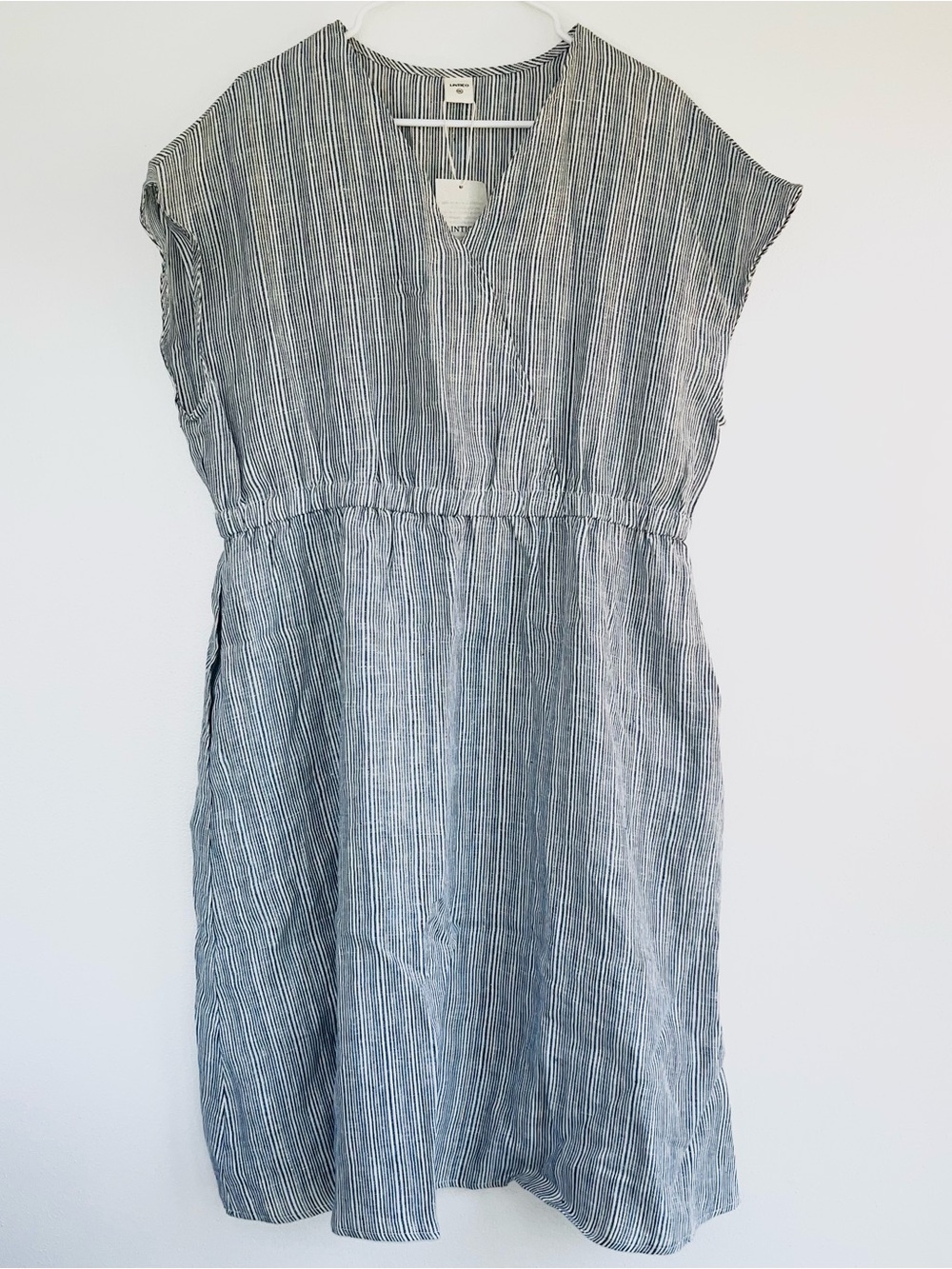 LINTICO Women’s Linen Striped ARIA Midi Dress Glacier Stripe NWT Blue/White XXL
